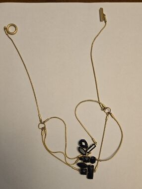 Gold Chain Necklace with Black Gemstone Pendant Toggle Hook Women Jewelry